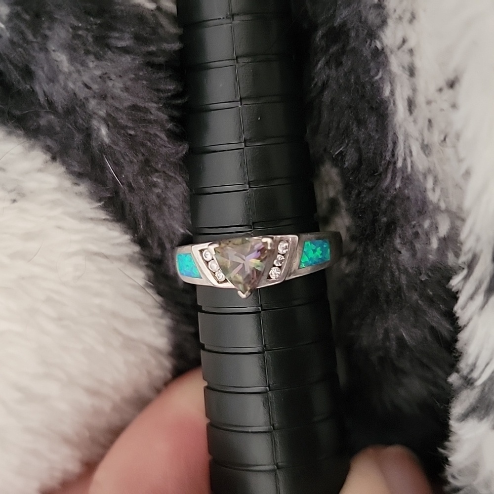Amethyst Simulant, CZ, Opal Silver Plated Ring - Picture 3 of 9